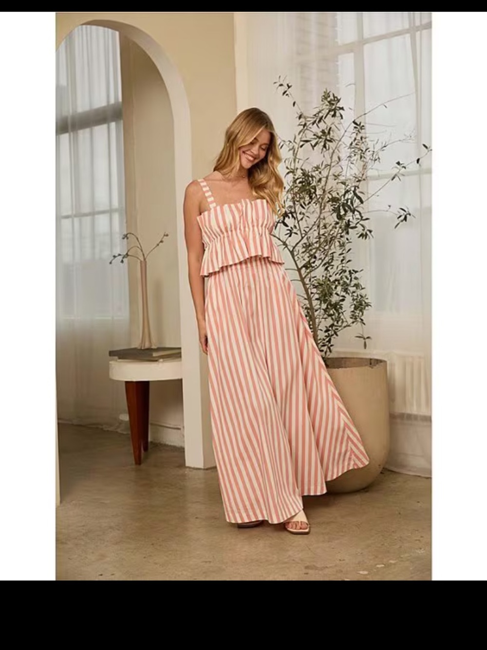 Skies Are Blue Pink and White Striped Maxi Dress
